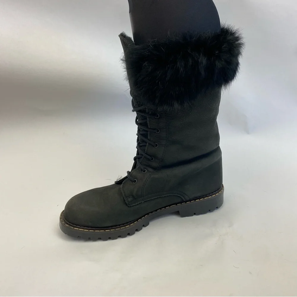 Sorel Rabbit Fur Shearling Lined Black Lace-Up Boots Made in Canada SZ 10 - Picture 5 of 10